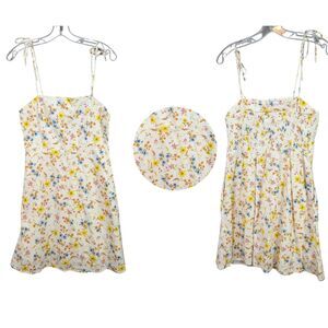 Old Navy Tie Shoulder Floral Cami Mini Dress Tunic Linen Blend Yellow Size M